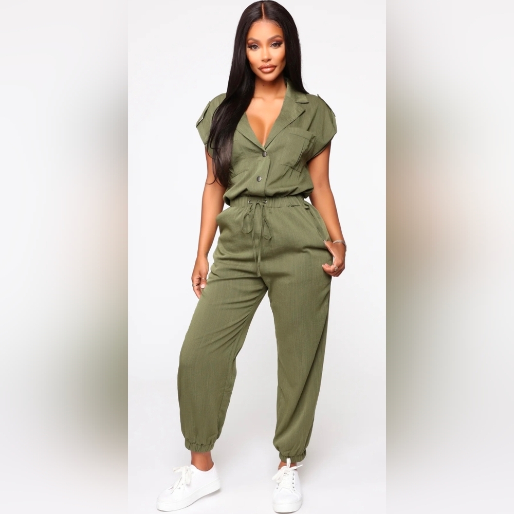 Fashion Nova -Mariel Utility Jumpsuit - Olive